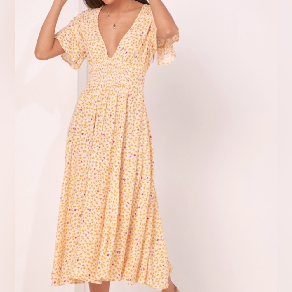 Free People Orange Midi Sundress with Flutter Sleeves
